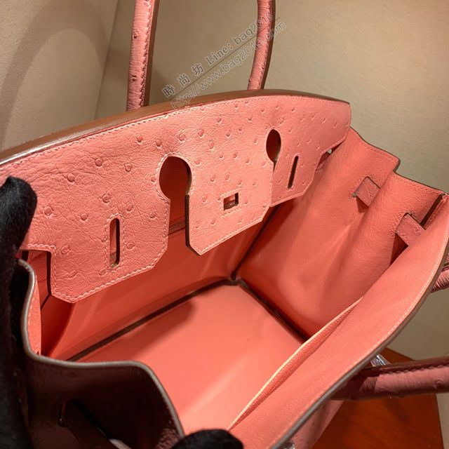 Hermes女包 愛馬仕Birkin30cm Hermes鉑金包 Ostrich鴕鳥皮 全手縫蠟線 94 Terre Cuite陶瓷粉  am1895